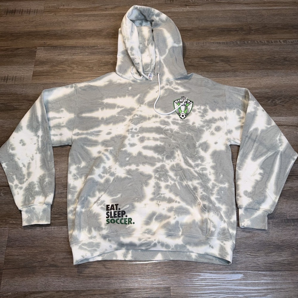 Jerzees Brand Soccer Hoodie Unisex L Spell-Out Eat. Sleep. Soccer. Dimitri Cup